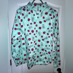 NEW Disney Parks Pixar Toy Story Lotso Strawberries Button Down Shirt Adult S